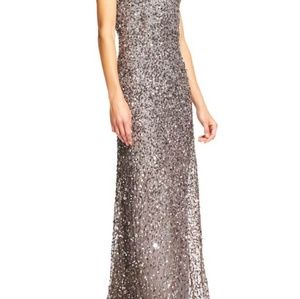 Adrianna Papell short sleeve sequined  gown